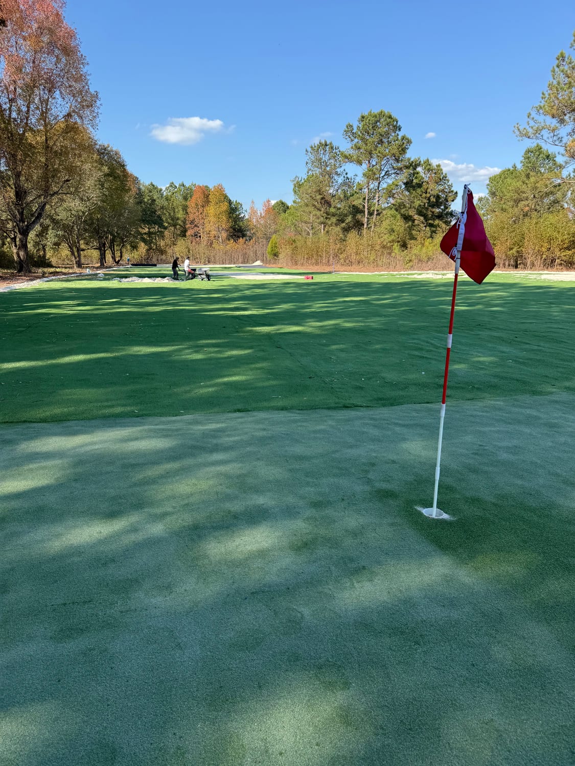 Artificial putting green with flag on a private property